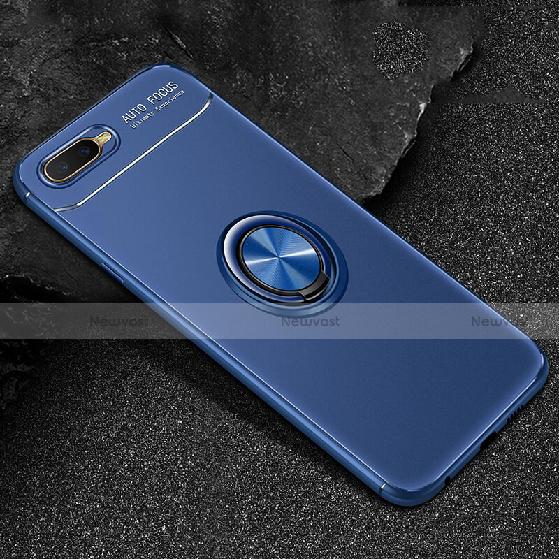 Ultra-thin Silicone Gel Soft Case Cover with Magnetic Finger Ring Stand A02 for Oppo R15X Blue