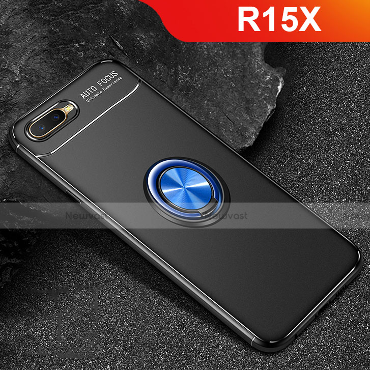 Ultra-thin Silicone Gel Soft Case Cover with Magnetic Finger Ring Stand A02 for Oppo R15X Blue and Black