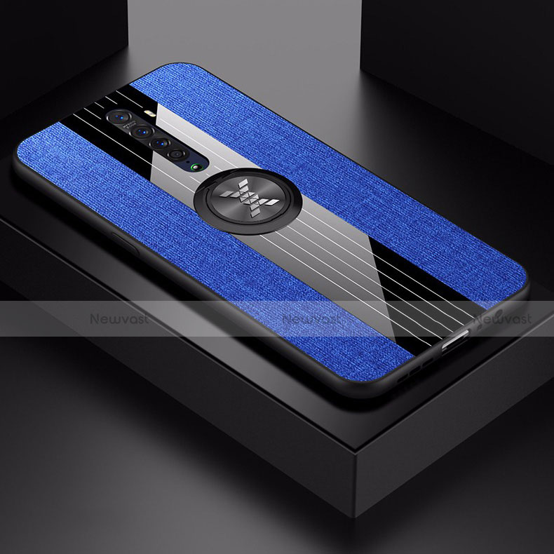 Ultra-thin Silicone Gel Soft Case Cover with Magnetic Finger Ring Stand A02 for Oppo Reno2 Blue