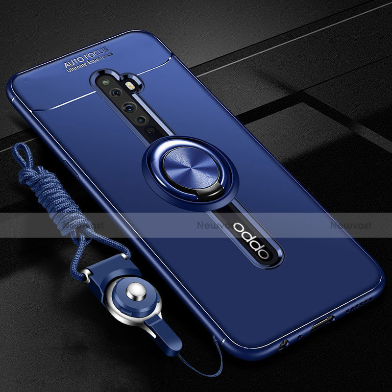 Ultra-thin Silicone Gel Soft Case Cover with Magnetic Finger Ring Stand A02 for Oppo Reno2 Z Blue