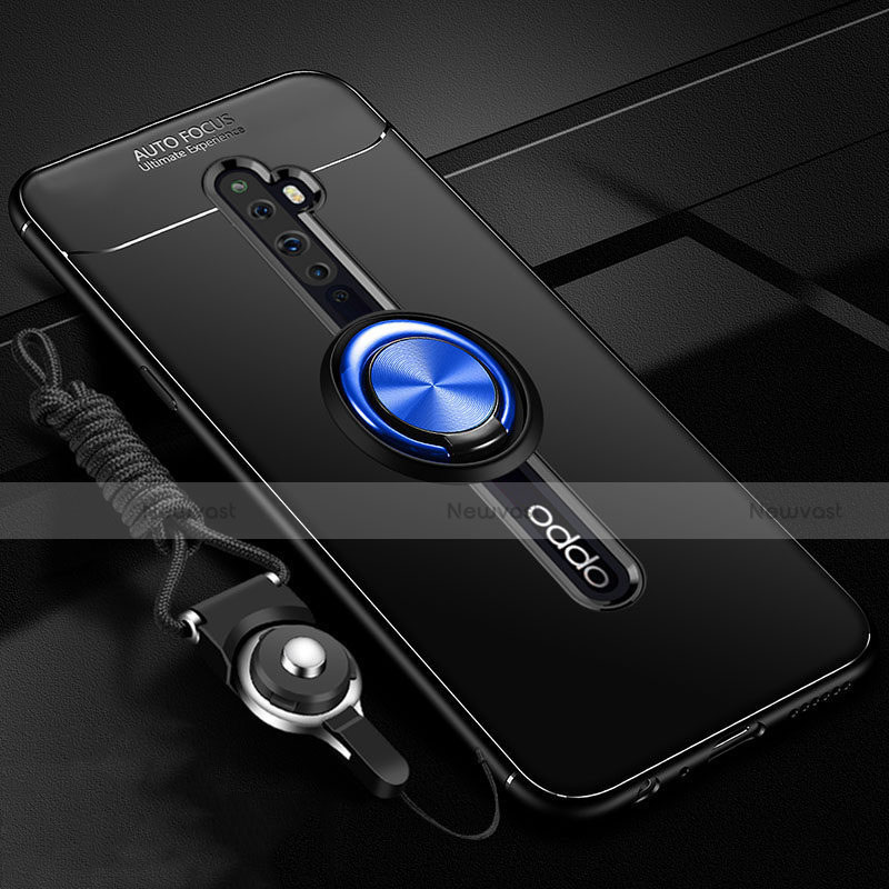 Ultra-thin Silicone Gel Soft Case Cover with Magnetic Finger Ring Stand A02 for Oppo Reno2 Z Blue and Black