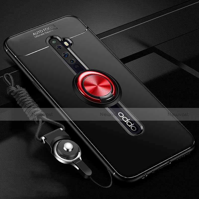 Ultra-thin Silicone Gel Soft Case Cover with Magnetic Finger Ring Stand A02 for Oppo Reno2 Z Red and Black