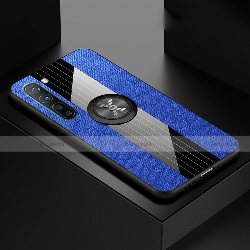 Ultra-thin Silicone Gel Soft Case Cover with Magnetic Finger Ring Stand A02 for Oppo Reno3 Blue