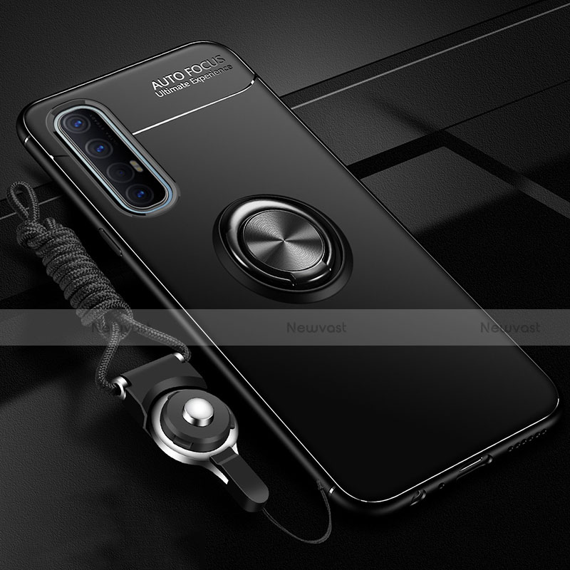 Ultra-thin Silicone Gel Soft Case Cover with Magnetic Finger Ring Stand A02 for Oppo Reno3 Pro Black