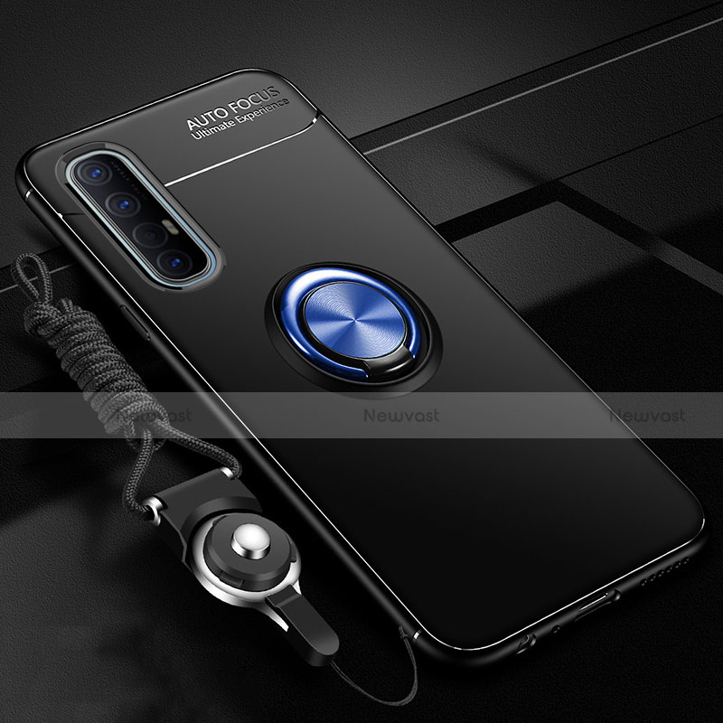 Ultra-thin Silicone Gel Soft Case Cover with Magnetic Finger Ring Stand A02 for Oppo Reno3 Pro Blue and Black