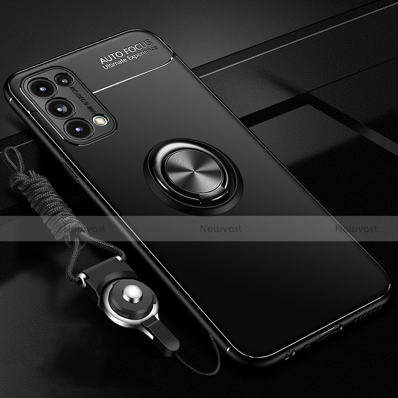 Ultra-thin Silicone Gel Soft Case Cover with Magnetic Finger Ring Stand A02 for Oppo Reno5 Pro 5G Black