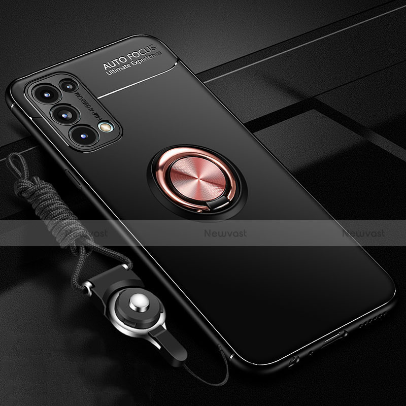 Ultra-thin Silicone Gel Soft Case Cover with Magnetic Finger Ring Stand A02 for Oppo Reno5 Pro 5G Gold and Black