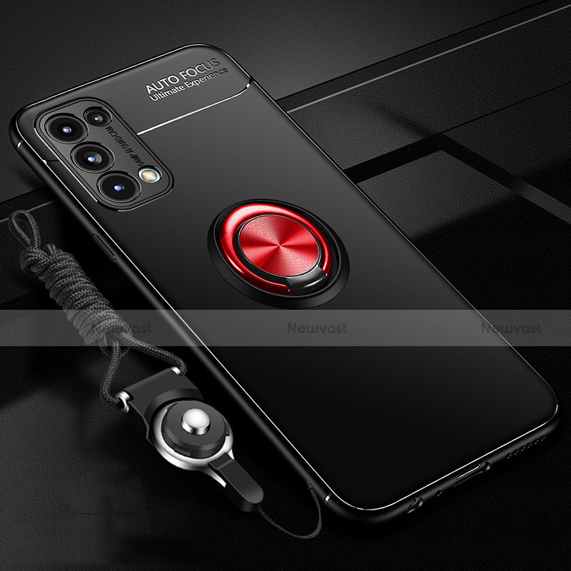 Ultra-thin Silicone Gel Soft Case Cover with Magnetic Finger Ring Stand A02 for Oppo Reno5 Pro 5G Red and Black