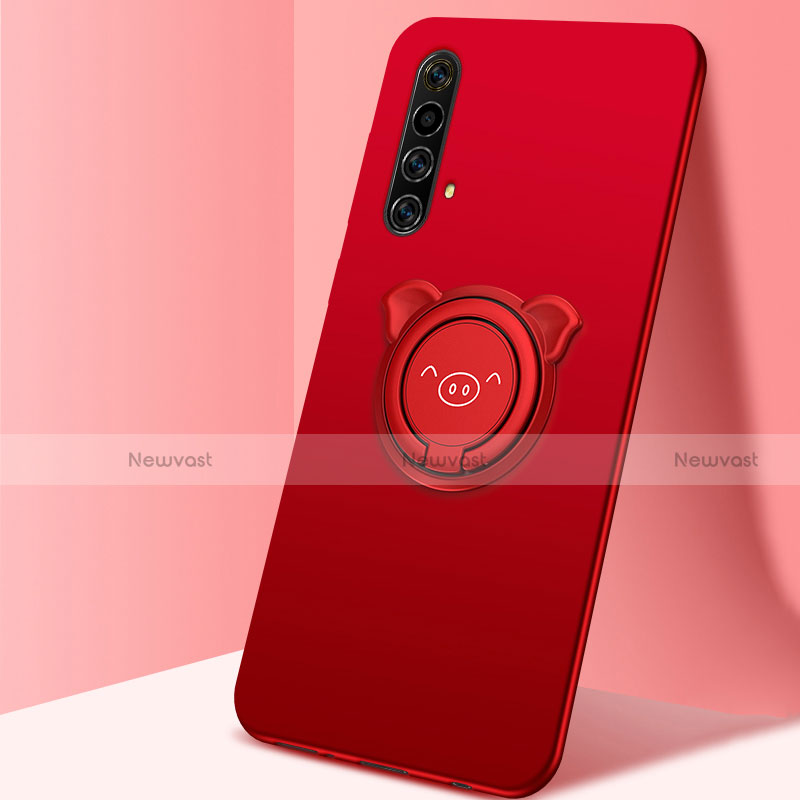 Ultra-thin Silicone Gel Soft Case Cover with Magnetic Finger Ring Stand A02 for Realme X50 5G Red