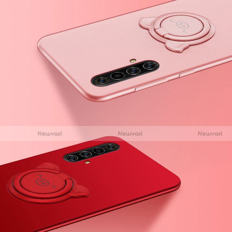 Ultra-thin Silicone Gel Soft Case Cover with Magnetic Finger Ring Stand A02 for Realme X50t 5G