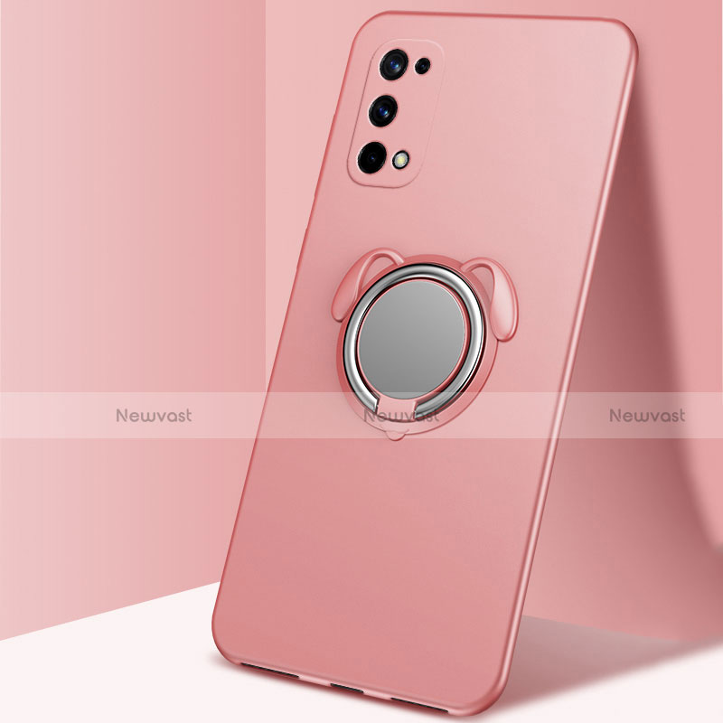 Ultra-thin Silicone Gel Soft Case Cover with Magnetic Finger Ring Stand A02 for Realme X7 5G Rose Gold