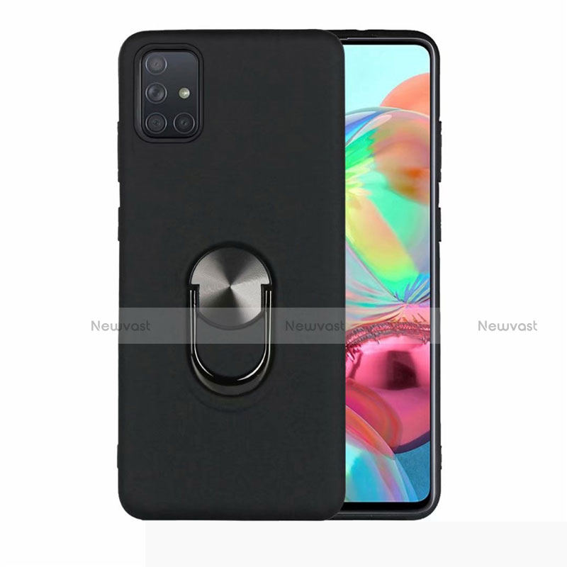 Ultra-thin Silicone Gel Soft Case Cover with Magnetic Finger Ring Stand A02 for Samsung Galaxy A51 5G Black