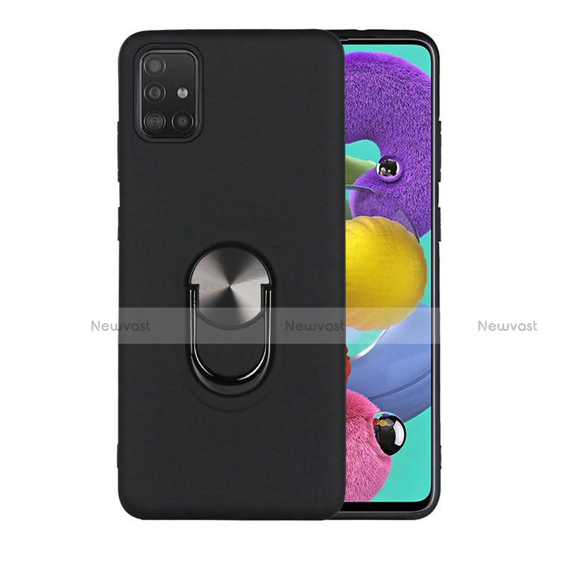 Ultra-thin Silicone Gel Soft Case Cover with Magnetic Finger Ring Stand A02 for Samsung Galaxy A71 5G Black