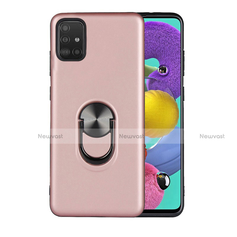 Ultra-thin Silicone Gel Soft Case Cover with Magnetic Finger Ring Stand A02 for Samsung Galaxy A71 5G Rose Gold