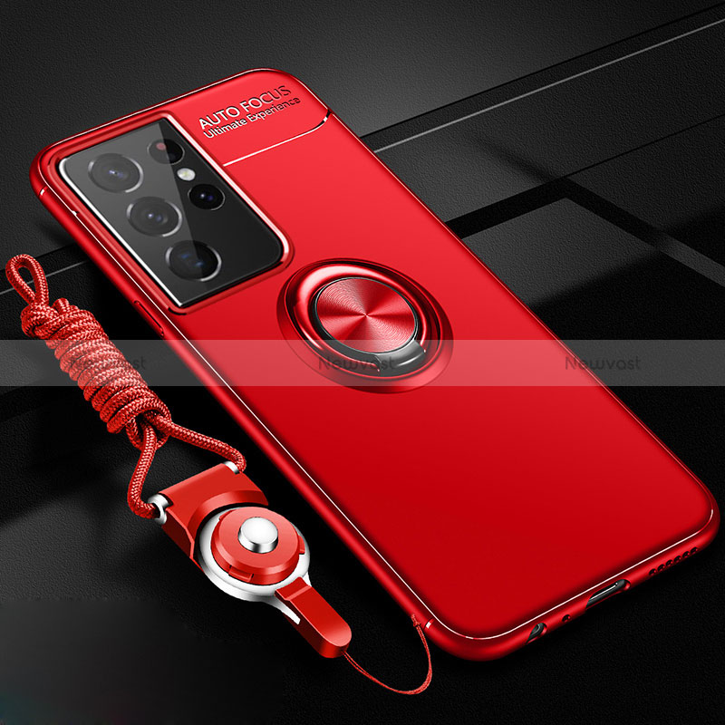 Ultra-thin Silicone Gel Soft Case Cover with Magnetic Finger Ring Stand A02 for Samsung Galaxy S24 Ultra 5G