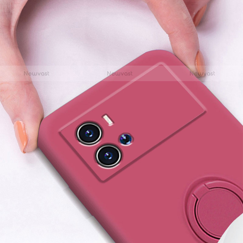 Ultra-thin Silicone Gel Soft Case Cover with Magnetic Finger Ring Stand A02 for Vivo iQOO 9 5G