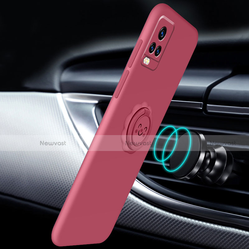 Ultra-thin Silicone Gel Soft Case Cover with Magnetic Finger Ring Stand A02 for Vivo V20 Pro 5G