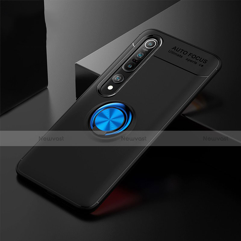 Ultra-thin Silicone Gel Soft Case Cover with Magnetic Finger Ring Stand A02 for Xiaomi Mi 10 Pro Blue and Black