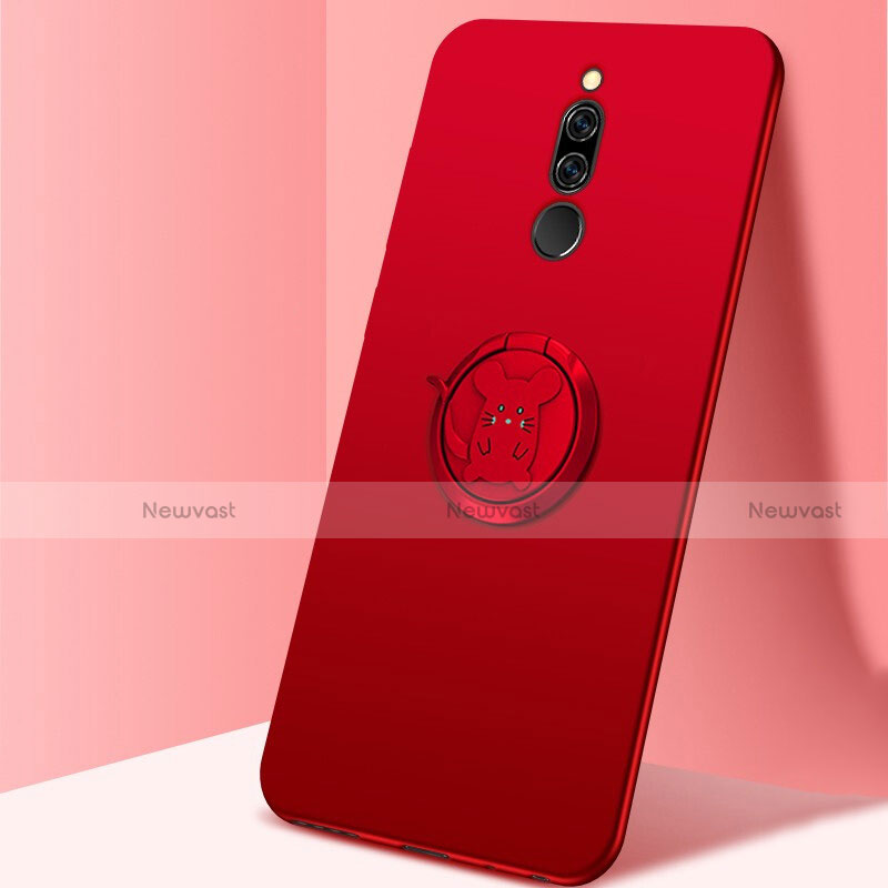 Ultra-thin Silicone Gel Soft Case Cover with Magnetic Finger Ring Stand A02 for Xiaomi Redmi 8 Red
