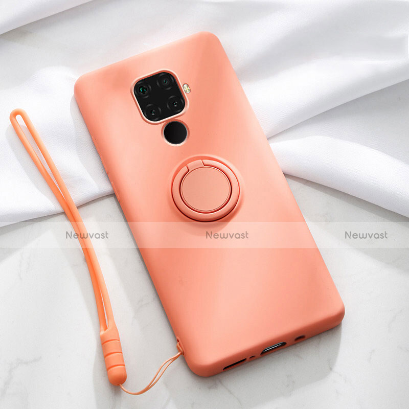 Ultra-thin Silicone Gel Soft Case Cover with Magnetic Finger Ring Stand A03 for Huawei Mate 30 Lite Orange