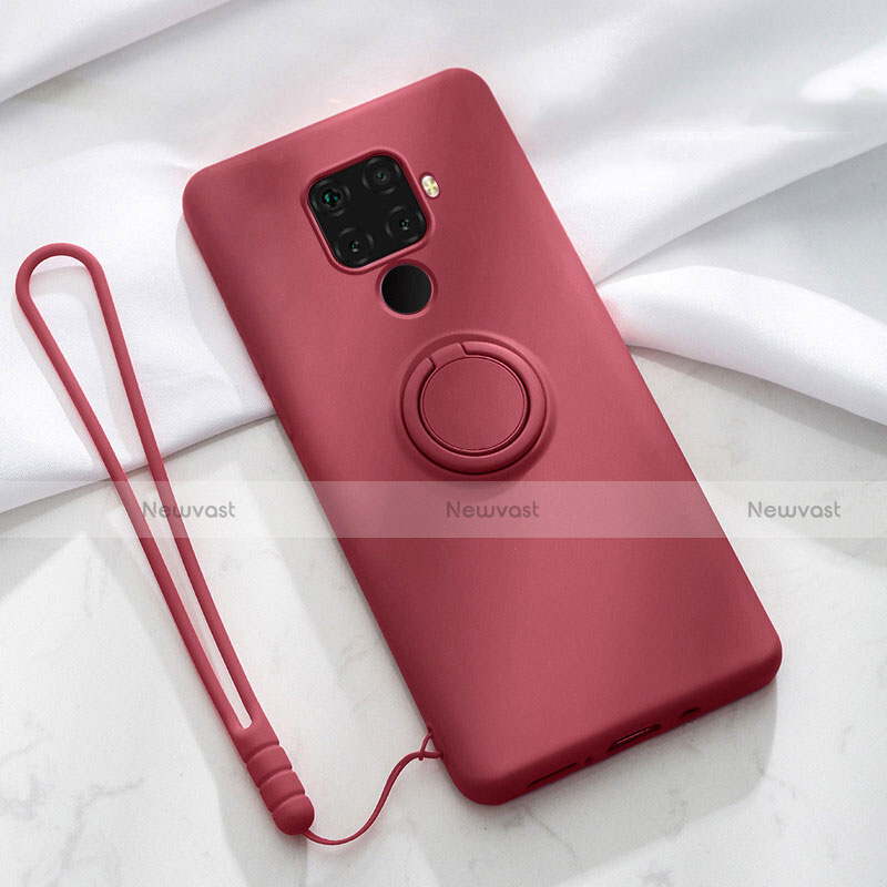 Ultra-thin Silicone Gel Soft Case Cover with Magnetic Finger Ring Stand A03 for Huawei Nova 5i Pro Red Wine