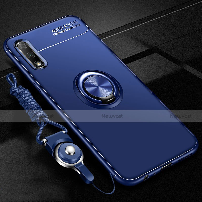 Ultra-thin Silicone Gel Soft Case Cover with Magnetic Finger Ring Stand A03 for Huawei P Smart Z (2019) Blue