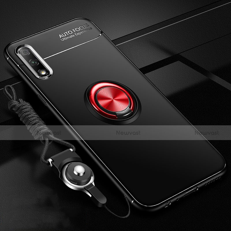 Ultra-thin Silicone Gel Soft Case Cover with Magnetic Finger Ring Stand A03 for Huawei Y9 Prime (2019) Red and Black