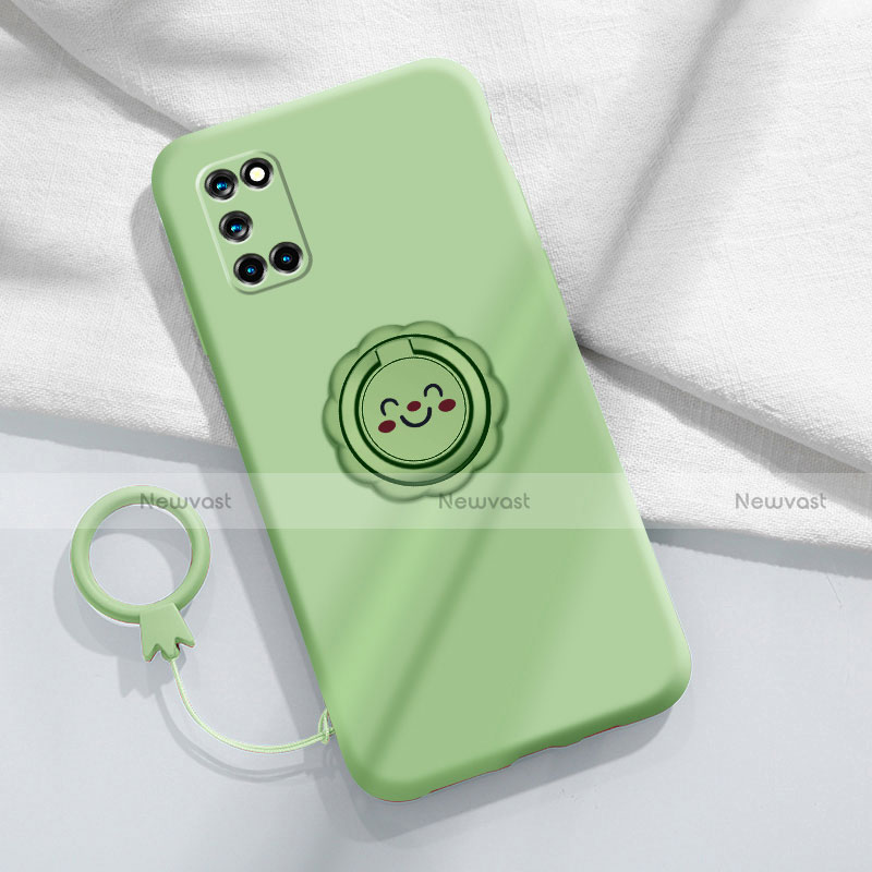 Ultra-thin Silicone Gel Soft Case Cover with Magnetic Finger Ring Stand A03 for Oppo A52 Cyan