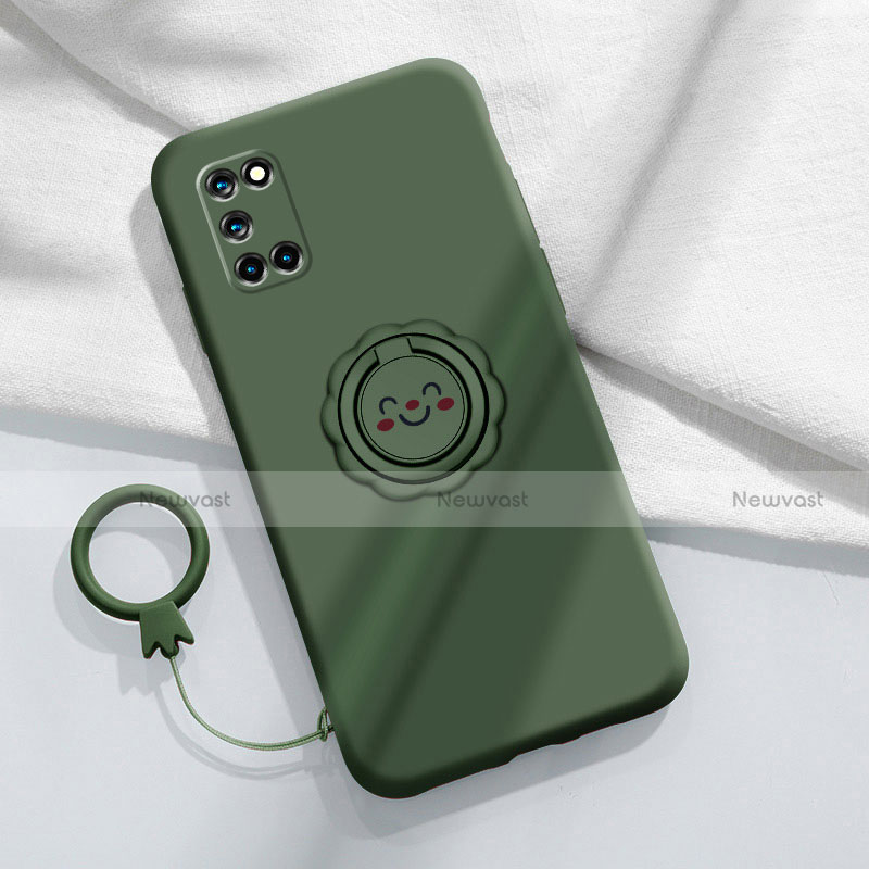 Ultra-thin Silicone Gel Soft Case Cover with Magnetic Finger Ring Stand A03 for Oppo A52 Green