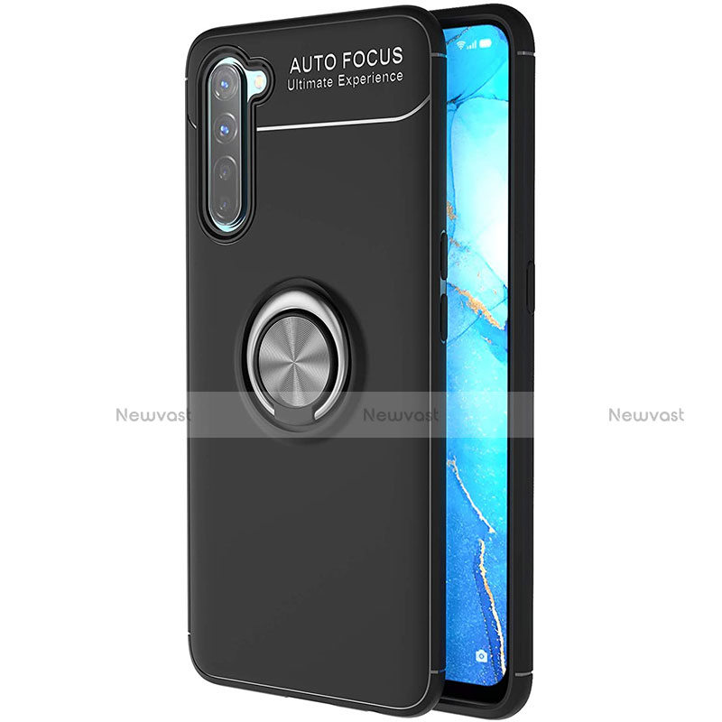 Ultra-thin Silicone Gel Soft Case Cover with Magnetic Finger Ring Stand A03 for Oppo F15 Black