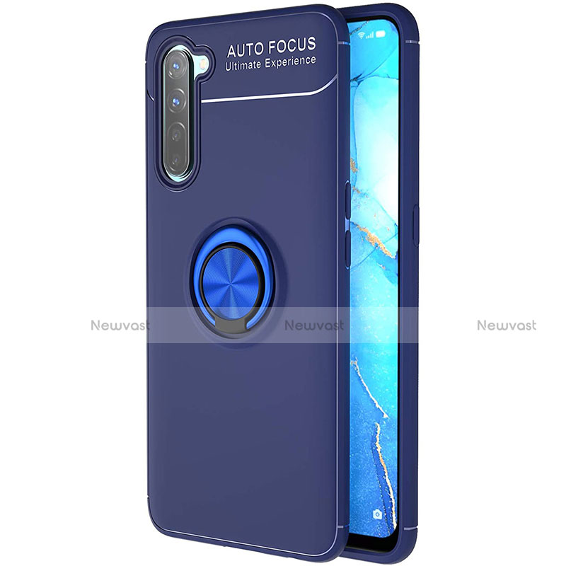 Ultra-thin Silicone Gel Soft Case Cover with Magnetic Finger Ring Stand A03 for Oppo F15 Blue