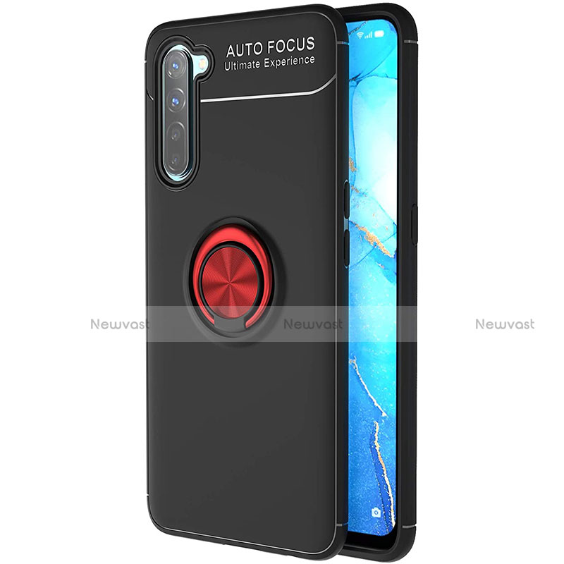 Ultra-thin Silicone Gel Soft Case Cover with Magnetic Finger Ring Stand A03 for Oppo F15 Red and Black