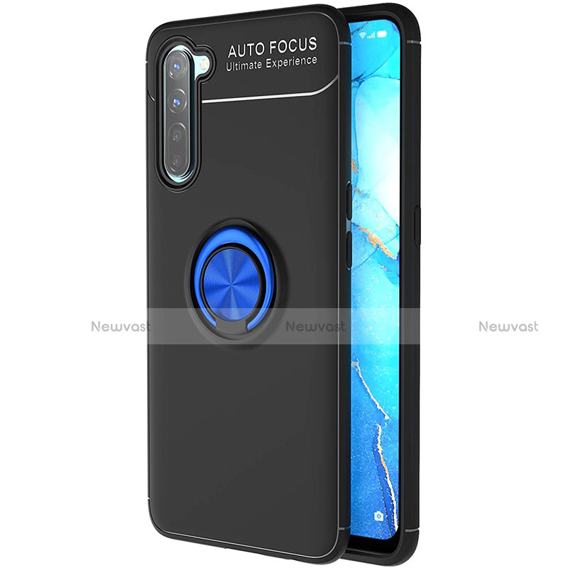 Ultra-thin Silicone Gel Soft Case Cover with Magnetic Finger Ring Stand A03 for Oppo K7 5G Blue and Black