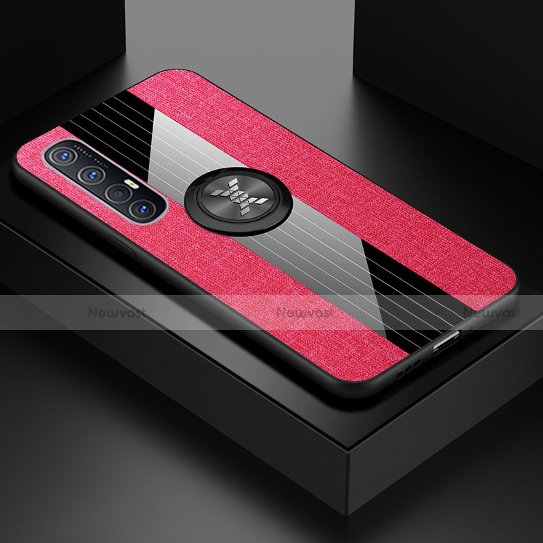 Ultra-thin Silicone Gel Soft Case Cover with Magnetic Finger Ring Stand A03 for Oppo Reno3 Pro Hot Pink