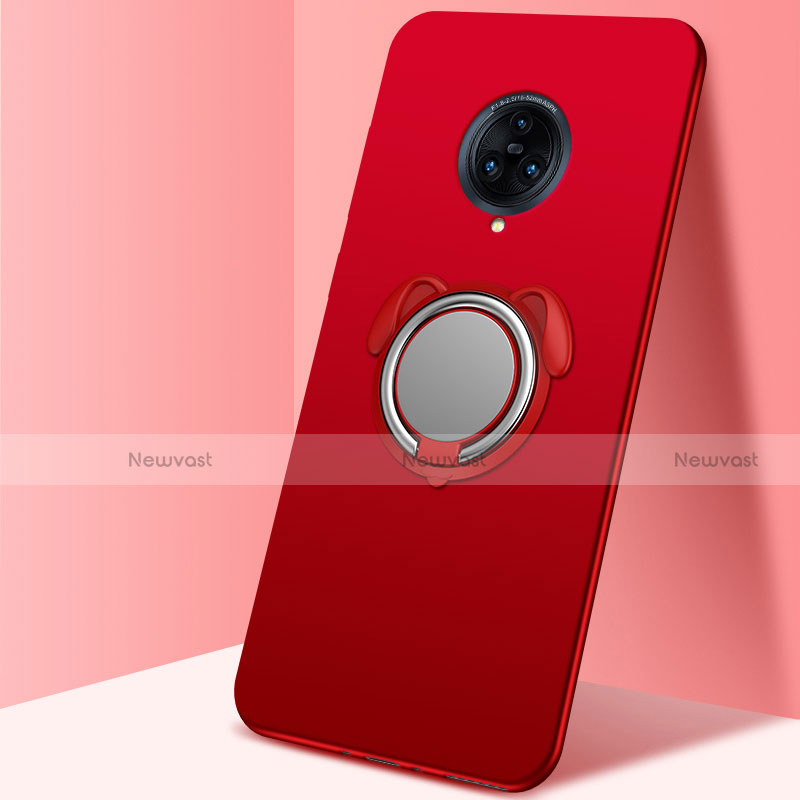 Ultra-thin Silicone Gel Soft Case Cover with Magnetic Finger Ring Stand A03 for Vivo Nex 3 5G Red