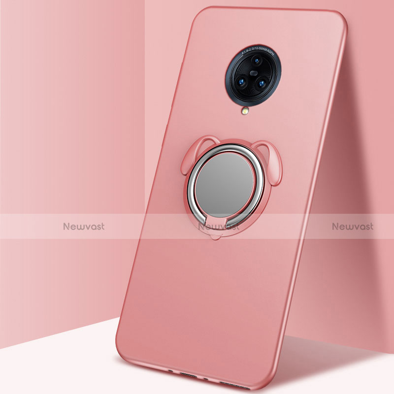 Ultra-thin Silicone Gel Soft Case Cover with Magnetic Finger Ring Stand A03 for Vivo Nex 3 5G Rose Gold