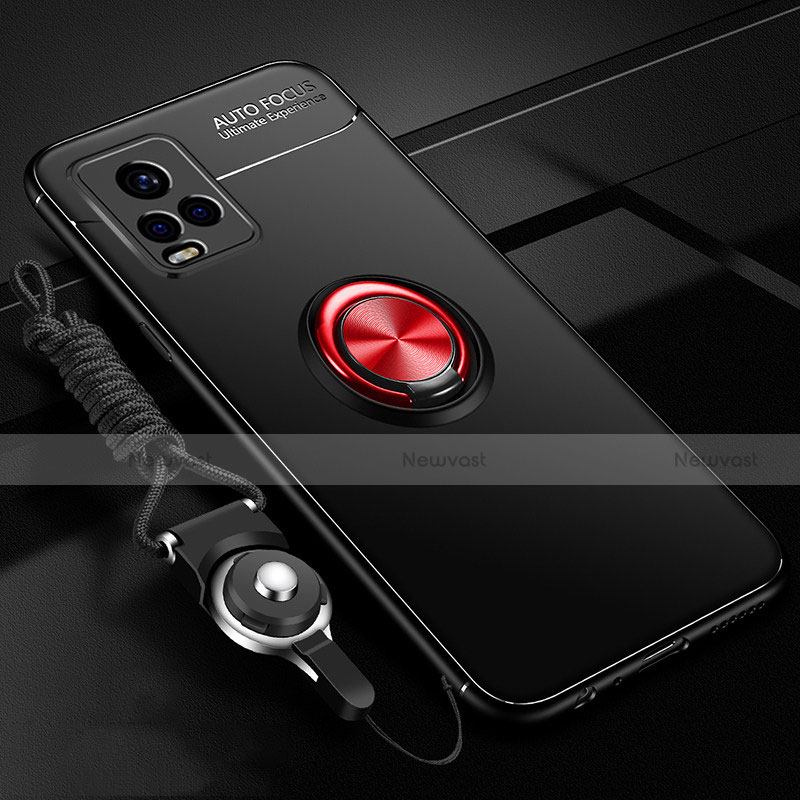 Ultra-thin Silicone Gel Soft Case Cover with Magnetic Finger Ring Stand A03 for Vivo V20 Pro 5G Red and Black