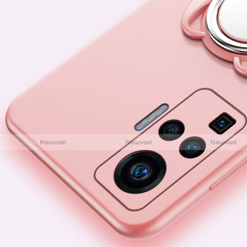 Ultra-thin Silicone Gel Soft Case Cover with Magnetic Finger Ring Stand A03 for Vivo X50 Pro 5G