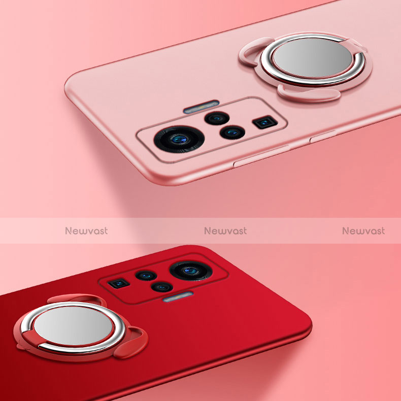 Ultra-thin Silicone Gel Soft Case Cover with Magnetic Finger Ring Stand A03 for Vivo X51 5G