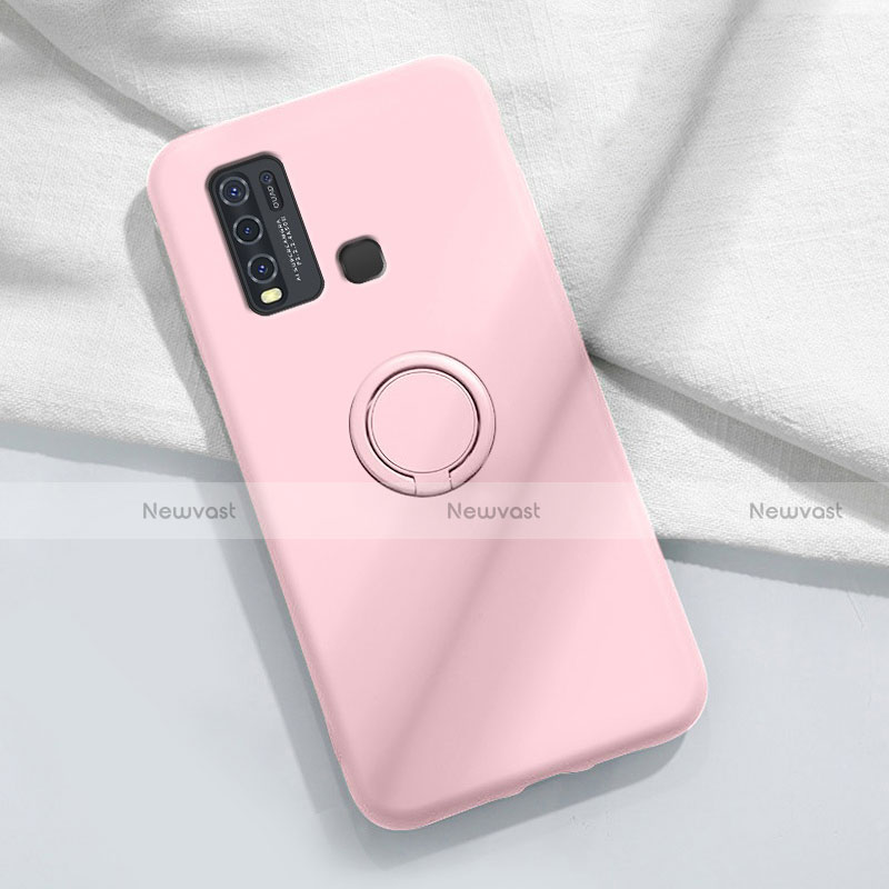 Ultra-thin Silicone Gel Soft Case Cover with Magnetic Finger Ring Stand A03 for Vivo Y50 Pink