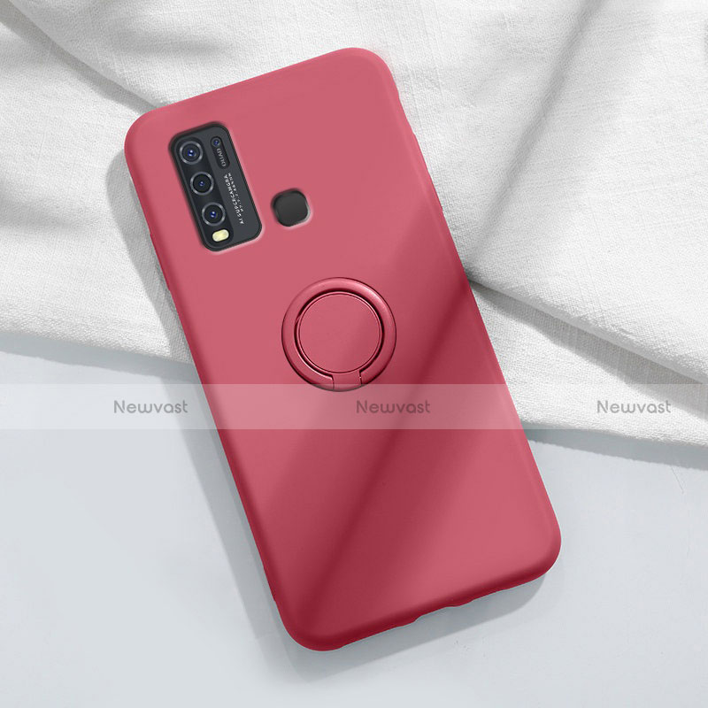 Ultra-thin Silicone Gel Soft Case Cover with Magnetic Finger Ring Stand A03 for Vivo Y50 Red