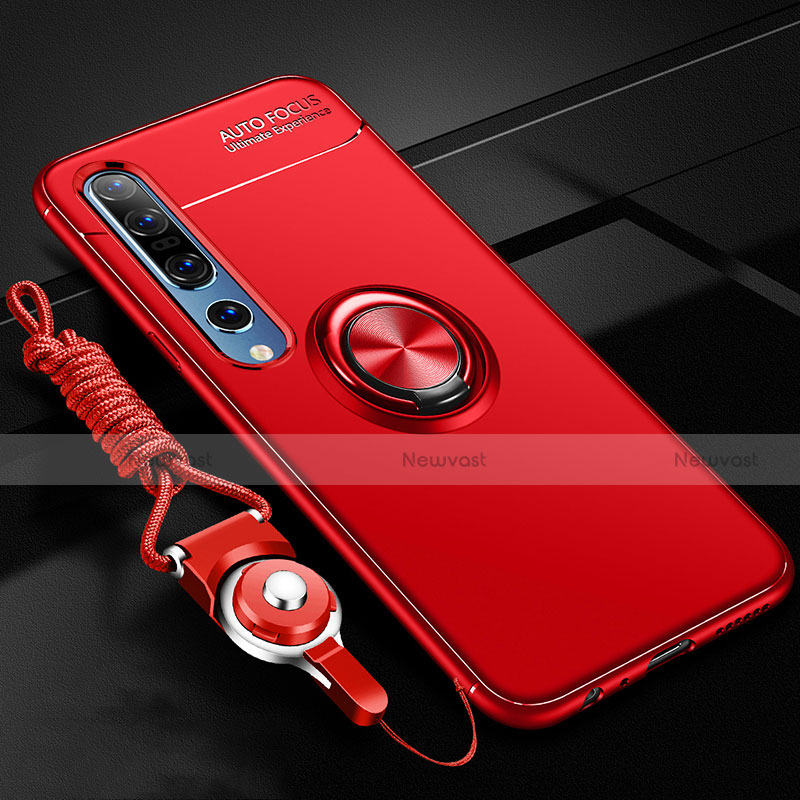 Ultra-thin Silicone Gel Soft Case Cover with Magnetic Finger Ring Stand A03 for Xiaomi Mi 10 Pro Red