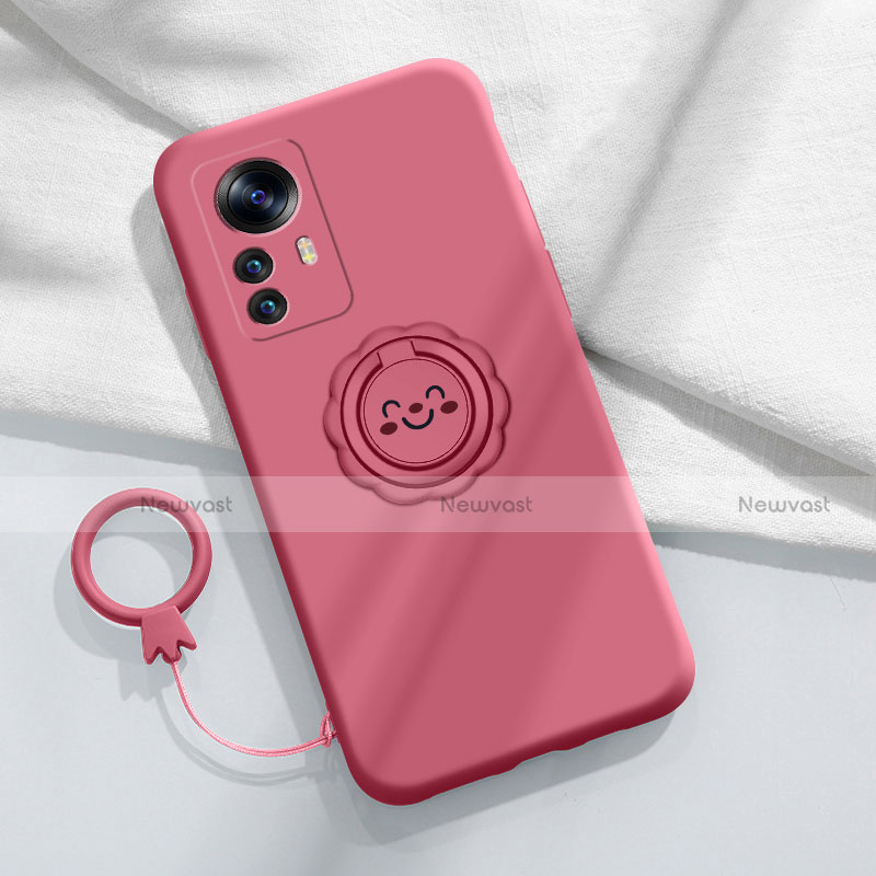 Ultra-thin Silicone Gel Soft Case Cover with Magnetic Finger Ring Stand A03 for Xiaomi Mi 12 5G Red