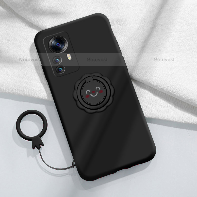 Ultra-thin Silicone Gel Soft Case Cover with Magnetic Finger Ring Stand A03 for Xiaomi Mi 12 Pro 5G Black