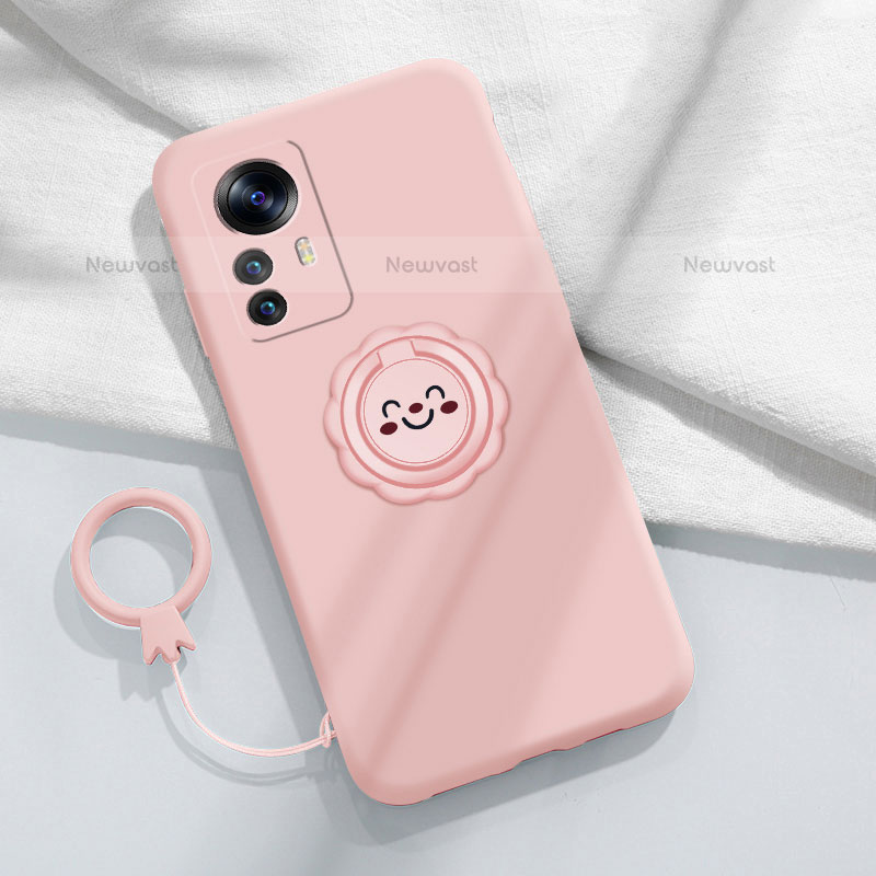 Ultra-thin Silicone Gel Soft Case Cover with Magnetic Finger Ring Stand A03 for Xiaomi Mi 12S 5G Pink