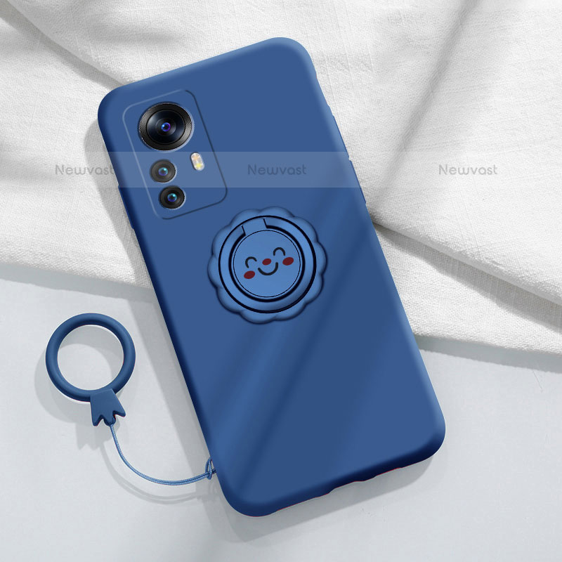 Ultra-thin Silicone Gel Soft Case Cover with Magnetic Finger Ring Stand A03 for Xiaomi Mi 12S Pro 5G Blue