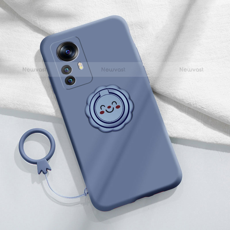 Ultra-thin Silicone Gel Soft Case Cover with Magnetic Finger Ring Stand A03 for Xiaomi Mi 12S Pro 5G Lavender Gray