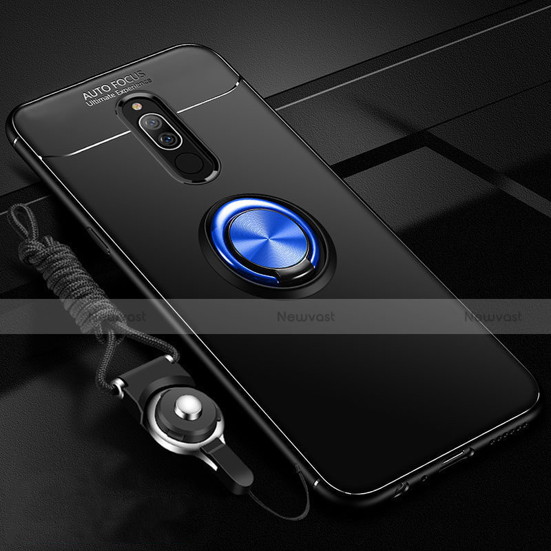 Ultra-thin Silicone Gel Soft Case Cover with Magnetic Finger Ring Stand A03 for Xiaomi Redmi 8 Blue and Black