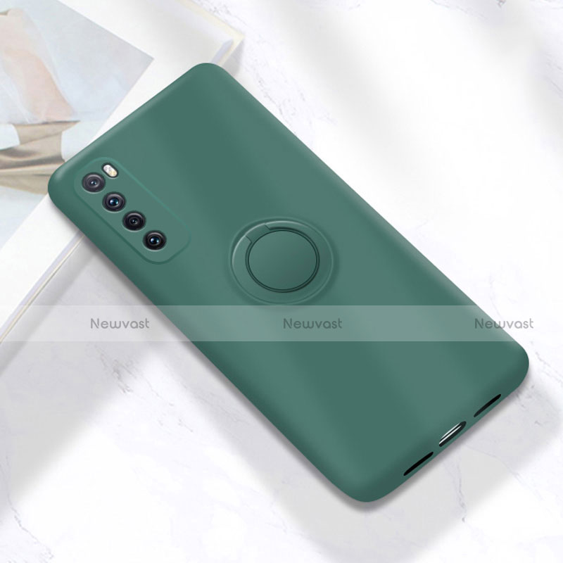 Ultra-thin Silicone Gel Soft Case Cover with Magnetic Finger Ring Stand A04 for Huawei Nova 7 5G Green