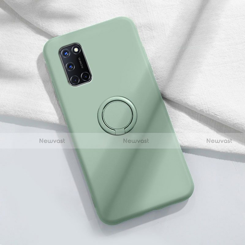 Ultra-thin Silicone Gel Soft Case Cover with Magnetic Finger Ring Stand A04 for Oppo A52 Cyan